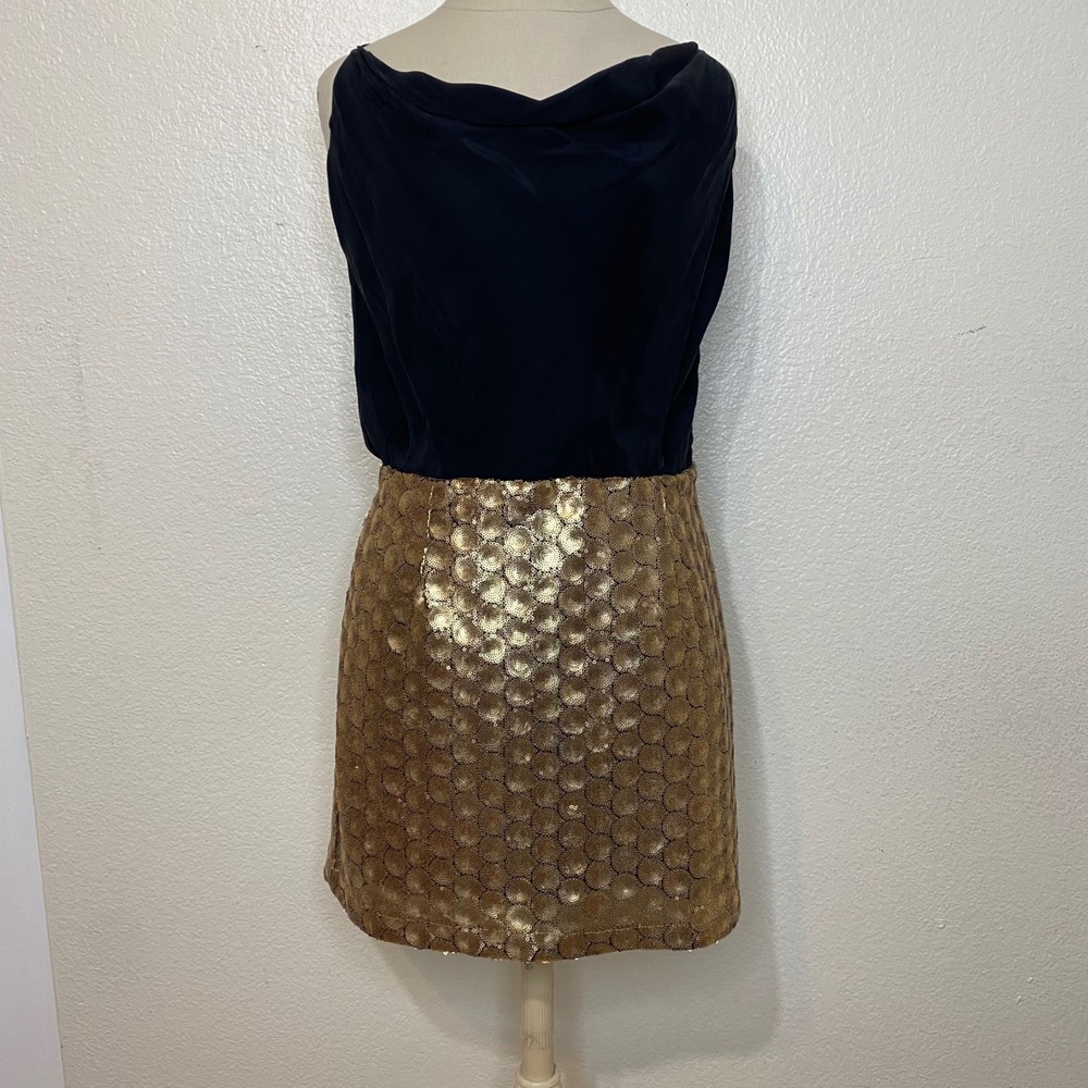 Addison Black Silk Cowl Neck Sequin Cocktail Party Dress Size Large